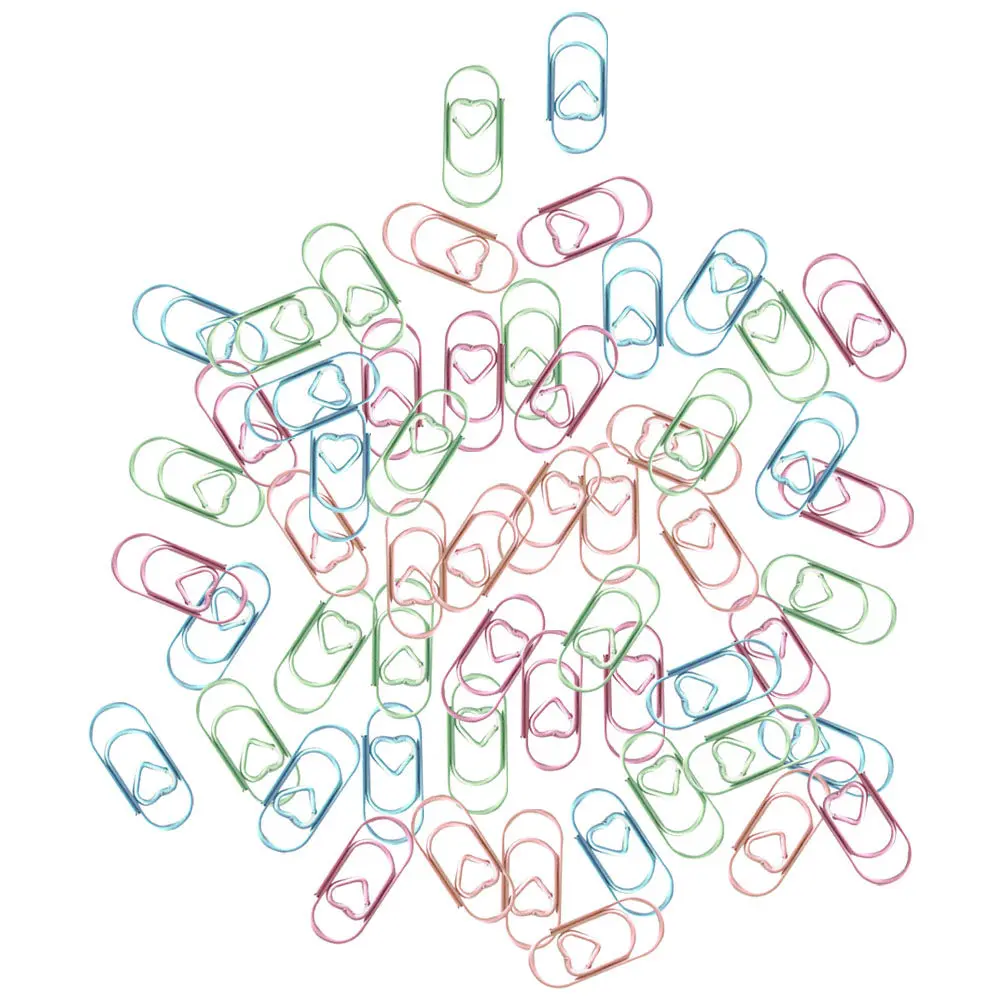 200Pcs 독특한 하트 디자인 금속 종이 클립 문서 고정 독서 마킹을위한 부드럽고 아름다운 다기능 공예 클립