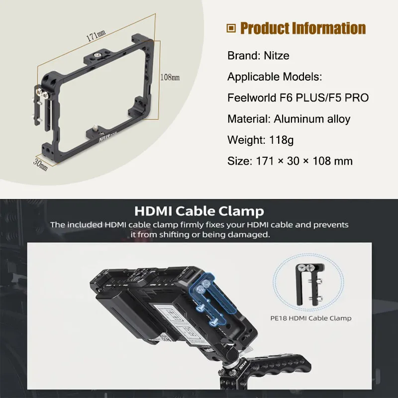 Nitze Monitor Cage Bracket Protective Case for  F6 PLUS 5-inch Monitor Cage for
