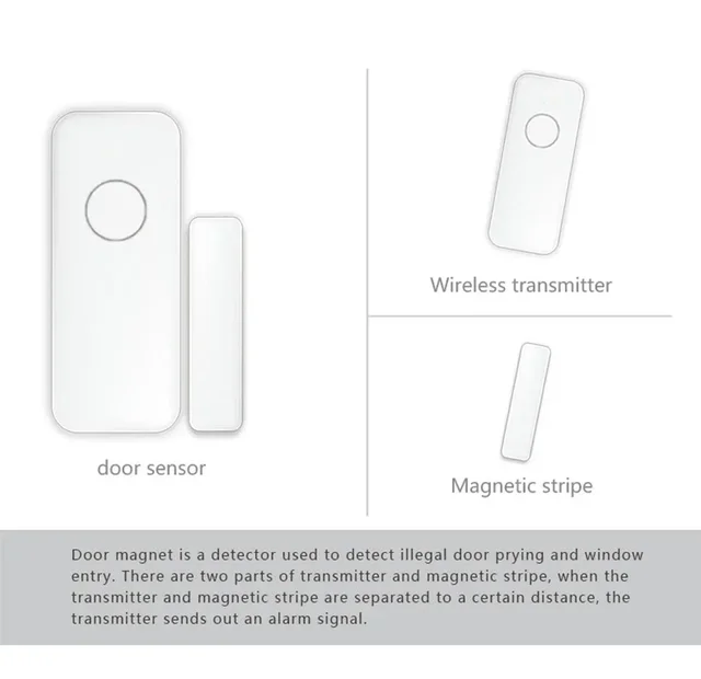 HIVA Wireless Magnetic Door & Window Sensor EV1527 Coding Mode RF 433MHz for Home Security Alarm System Home Burglar Alarm Kits 6