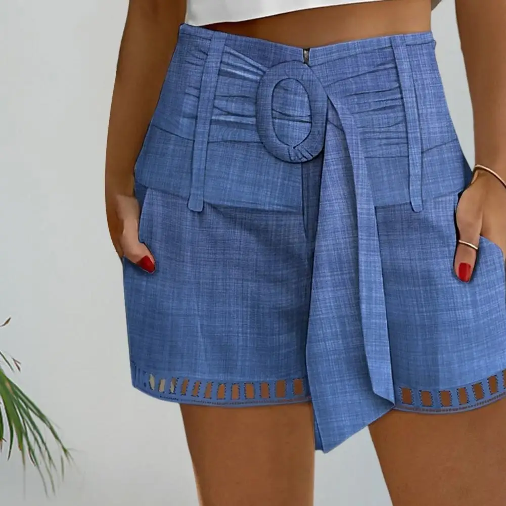 

Women Shorts Stylish Women's Summer Shorts with Adjustable Belt Zipper Closure Side Pockets for Daily Wear Casual Lace Shorts
