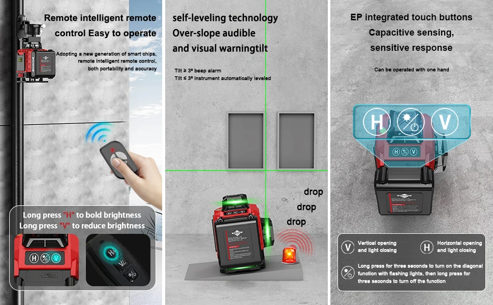 WEIDDW 16 Lines Professional Laser Level Horizontal Vertical Green Laser Automatic 360°Self-Leveling Nivel Laser Building Tools