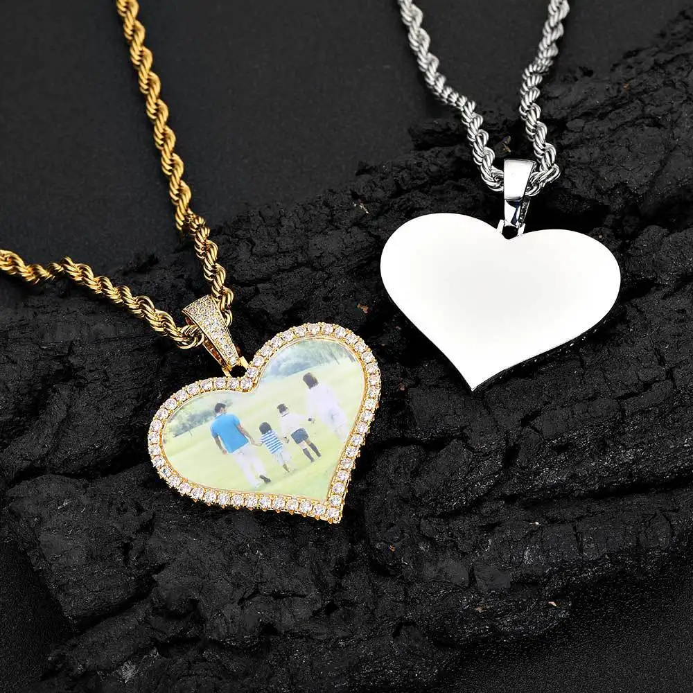 

Hiphop Custom Medium Love Photo Pendant Necklace for Men DIY Creative Frame Photo Zircon Necklaces with Rope Chain Birthday Gift