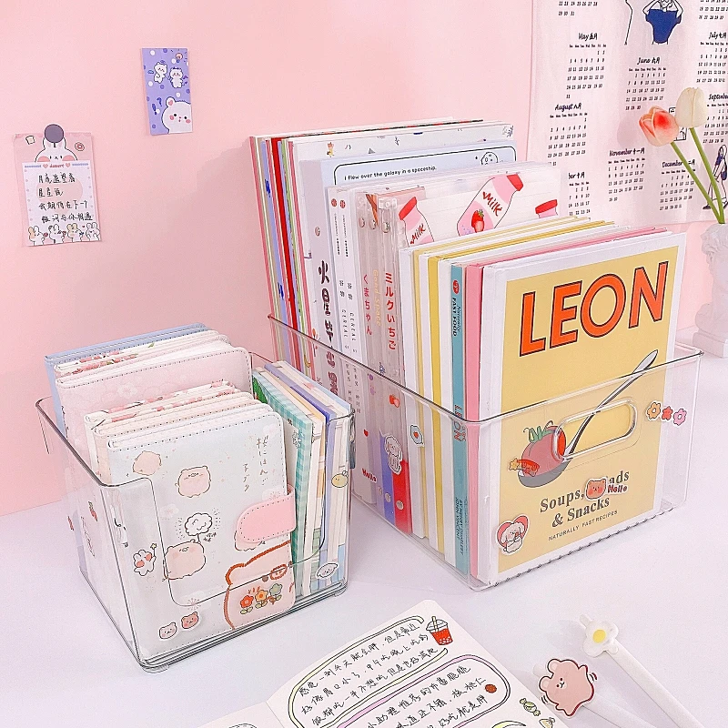 Clear Plastic Pp Book Storage Box Desktop Stationery Holder Portable