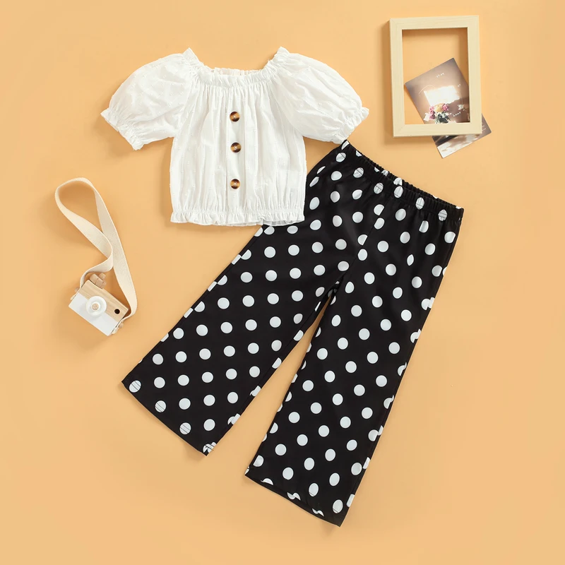 Focusnorm 27y Toddler Little Girl Clothes Sets Ruffles Sleeve Off