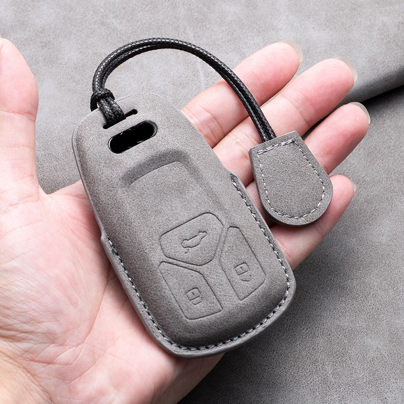 Premium Suede Leather Car Key Case Cover with Keychain Accessories