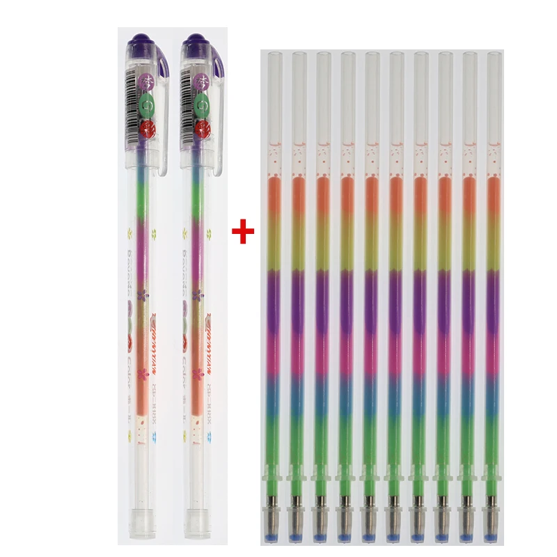 10 Refills + 2 Pen Sets 6 Colors Rainbow Gel Pen School Office Supplies Graffiti Mark Stationery Children Learning Stationery 6