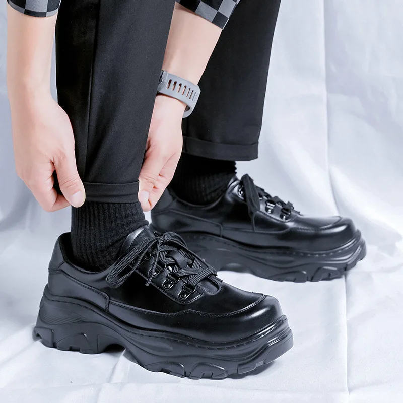 

Туфли мужские из натуральной кожи, повседневные оксфорды на шнуровке, модные кроссовки на платформе, деловая Классическая обувь в Корейском стиле