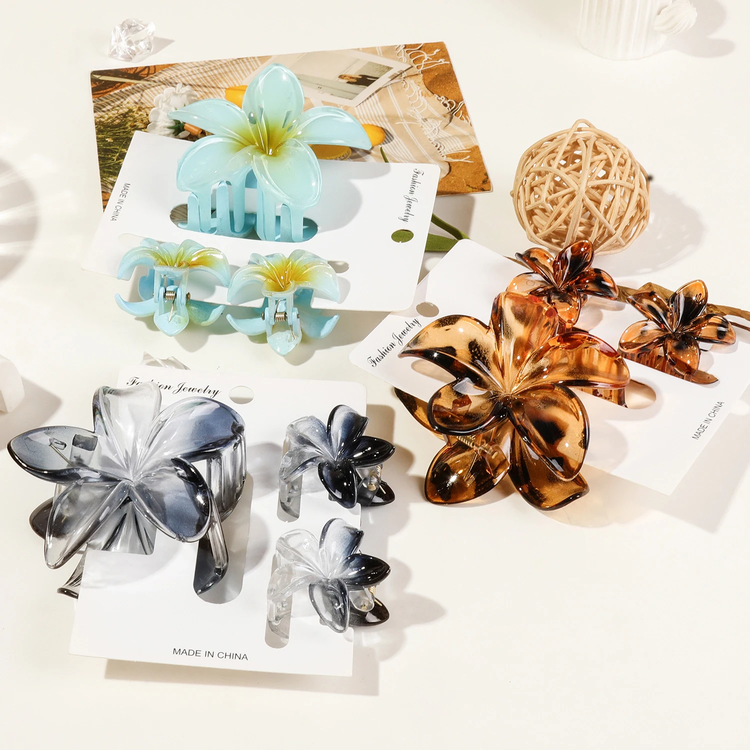 3 Teile/satz Süße Blume Bunte Gradienten Haar Krallen Pferdeschwanz Cip Clamp Barrettes Haarnadeln Für Frauen Mädchen Strand Haar Zubehör – Detail 8