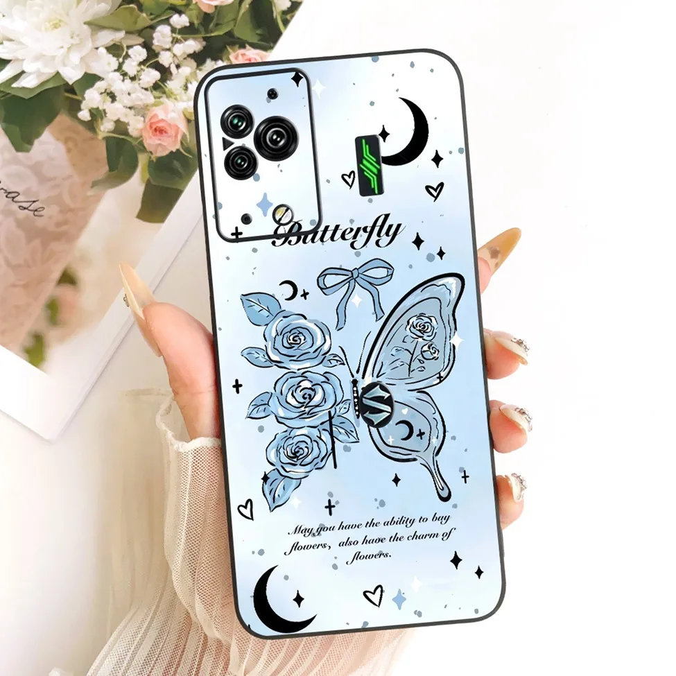 Cute Cat & Butterfly Design Silicone Case - Black Shark 5 Pro