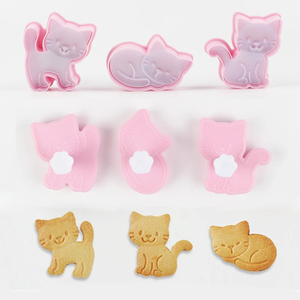 3pcs/set Cute Cat Cookie Molds Fondant Cutter Biscuit Cutter Cake