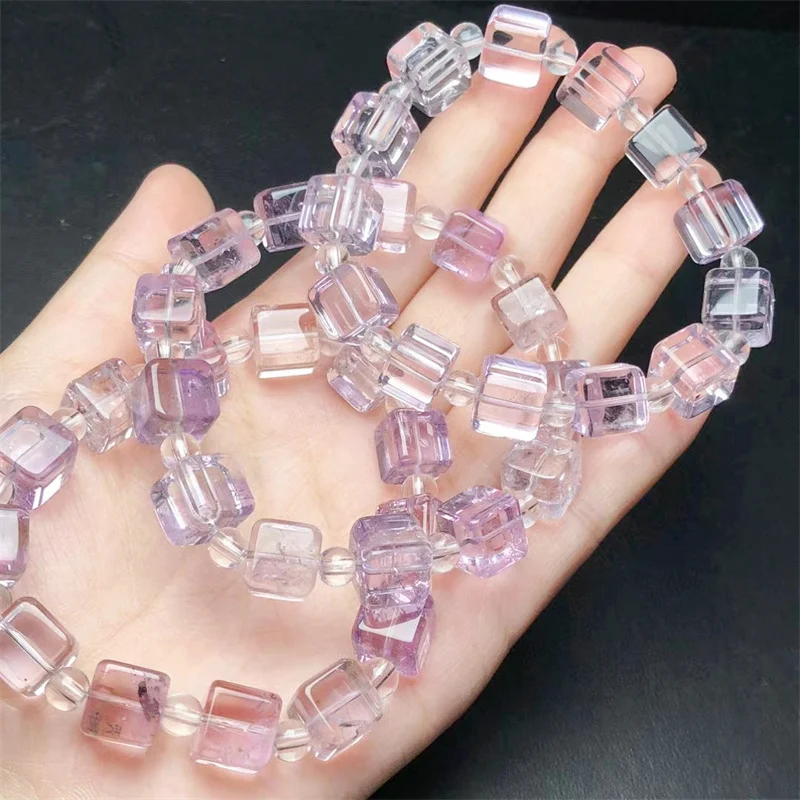 

Natural Lavender Amethyst Cube Bracelet Fashion Gemstone Crystal Jewelry Bangle For Women Healing Bohemia Holiday Gift 1pcs