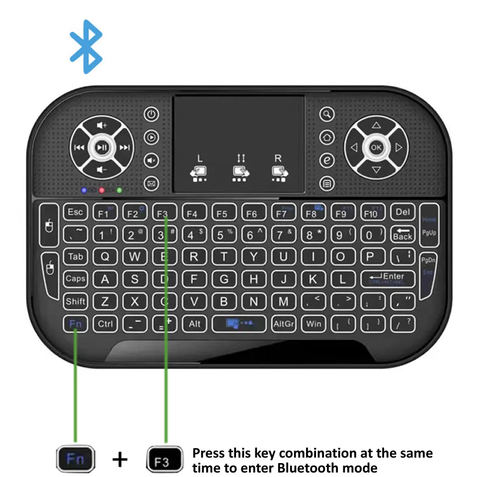 HKZA A8 Mini Bluetooth Keyboard 2.4G Dual Mode Handheld Fingerboard Backlit Mouse Touchpad Remote Control for Windows Android TV