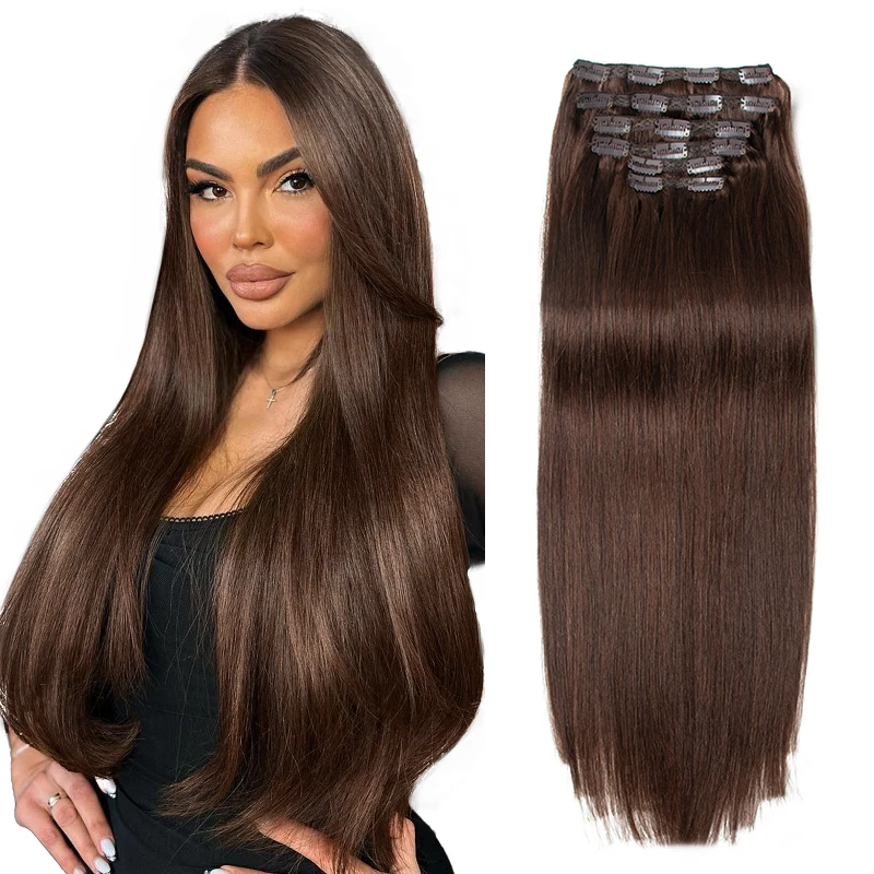 6PCS Human Hair Clip in Extensions Big Volume Seamless Full Head For Thick Raw