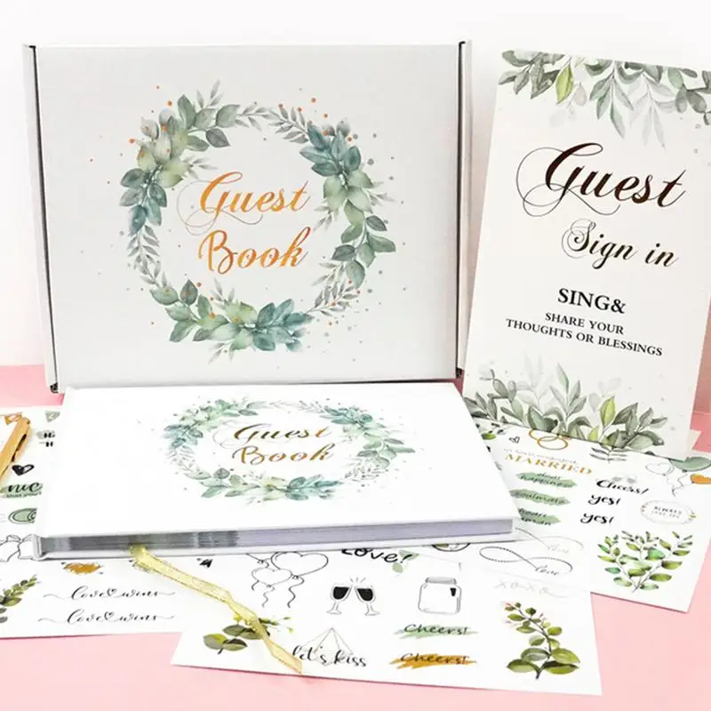 Wedding Guest Book 120 Blank Pages Guest Book For Carnival Activities With Sign-in Pen 4 Stickers Hardcover Photo Album Sign-in