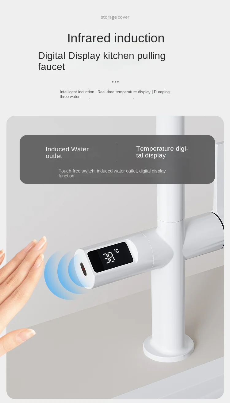 Description Picture 6 of itemWhite Stainless Steel Kitchen Sink with New Digital Display Pull-Out Waterfall Faucets Multifuctional Sink Kitchen Accessories
