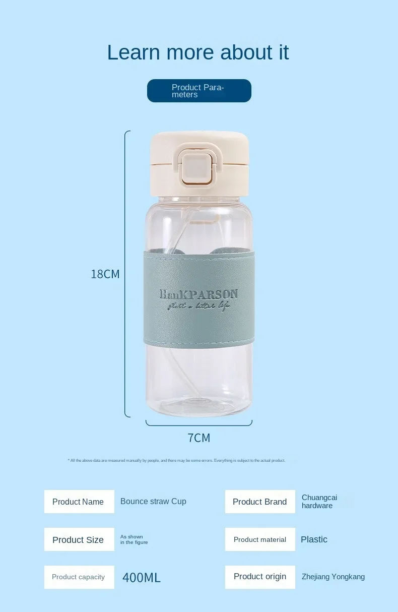 Description Picture 6 of item1PcS Creative Water Bottle with Straw Portable Cute Plastic Drinking Bottle Leak-proof Drinkware for Drinking Milk Coffee Tea