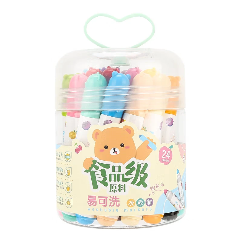 M&G 24-Color Washable Children Watercolor Pencils Food-Grade Tapered Tip Paintbrushes for Kindergarten Painting Hand-Drawing