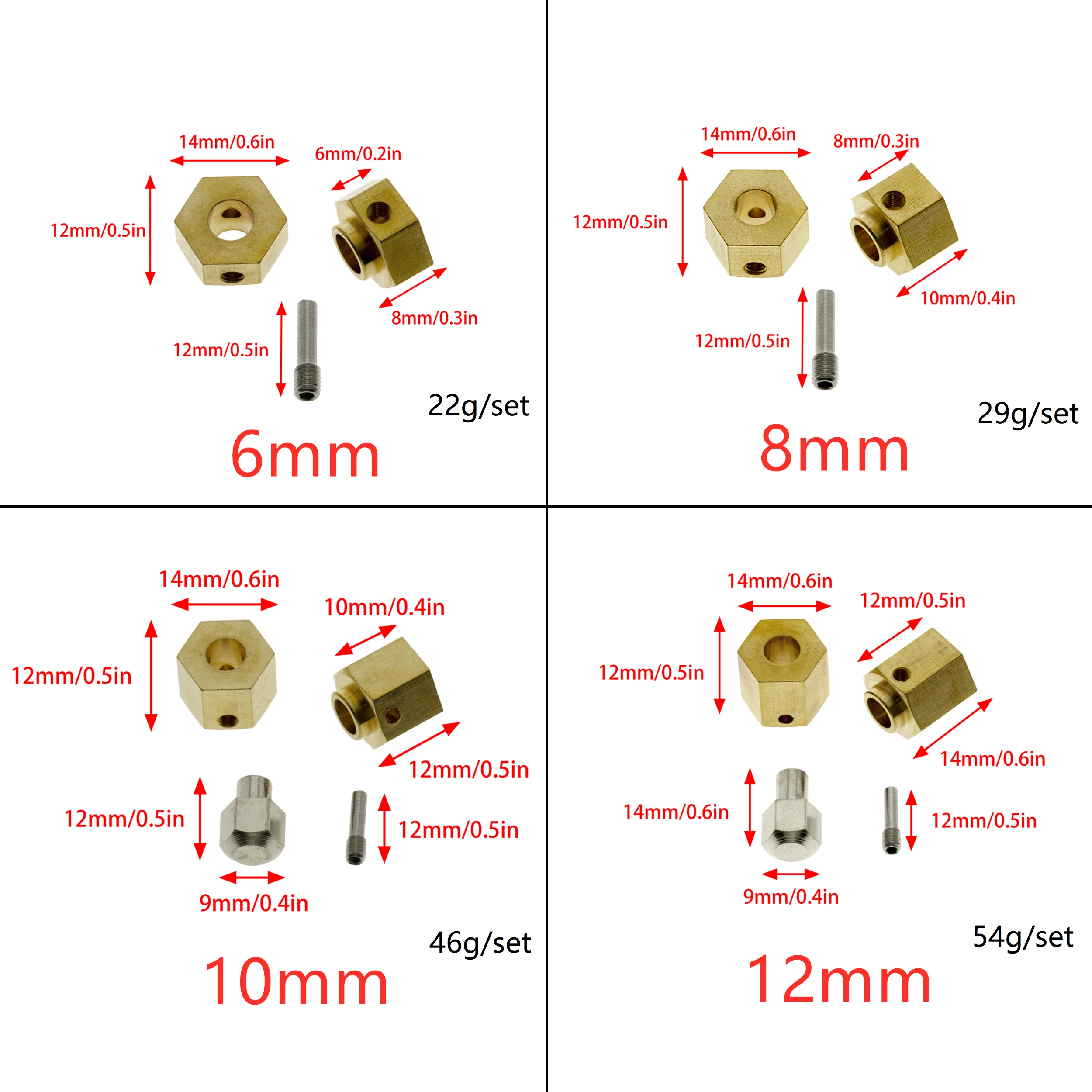 thumbnail image 2 of Axial SCX10 III & Capra Brass Wheel Hex Adapters - +3mm 4 Piece Set For RC Crawlers 2 of 13