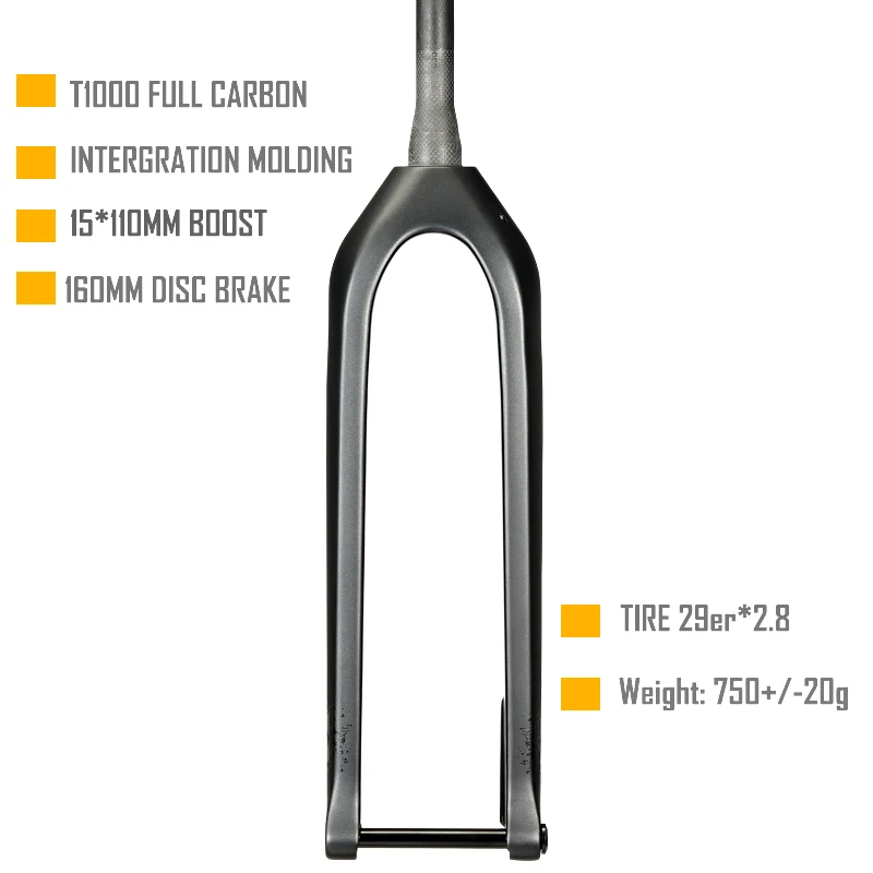 

T1000 COACHEY Carbon MTB Fork 29er Mountain Bike Rigid Forks 15x110mm Thru Axle Tapered 29 Boost Fork