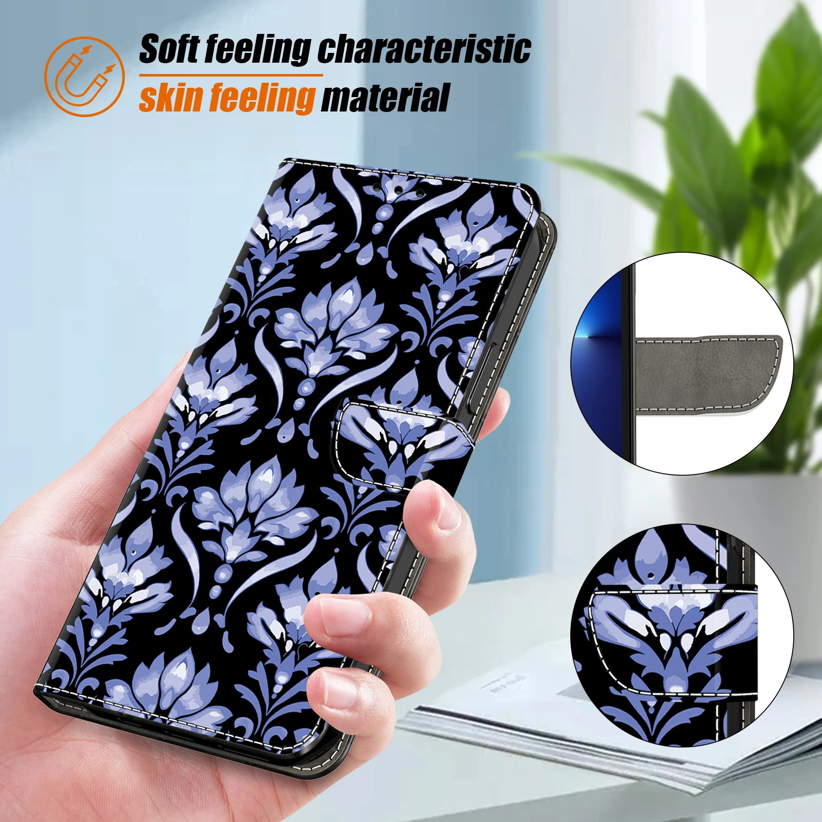 Magnetic Flip Leather Wallet Phone Case with Card Holder and Stand