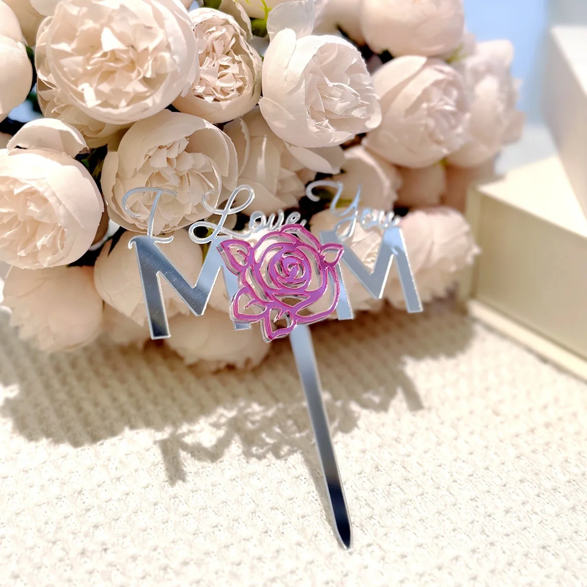 New Acrylic Mother's Day Cake Topper Rose I Love You Mum Cake Topper for Mother's Day Birthday Decoration Supplies ﻿