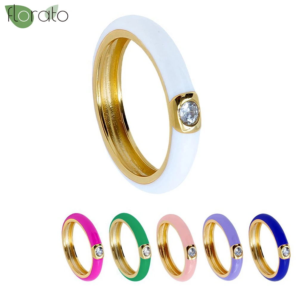 Premium Gold Plated Colorful Enamel Engagement Rings for Women Fashion Wedding Luxury Jewelry Party Women's Accessories - 2
