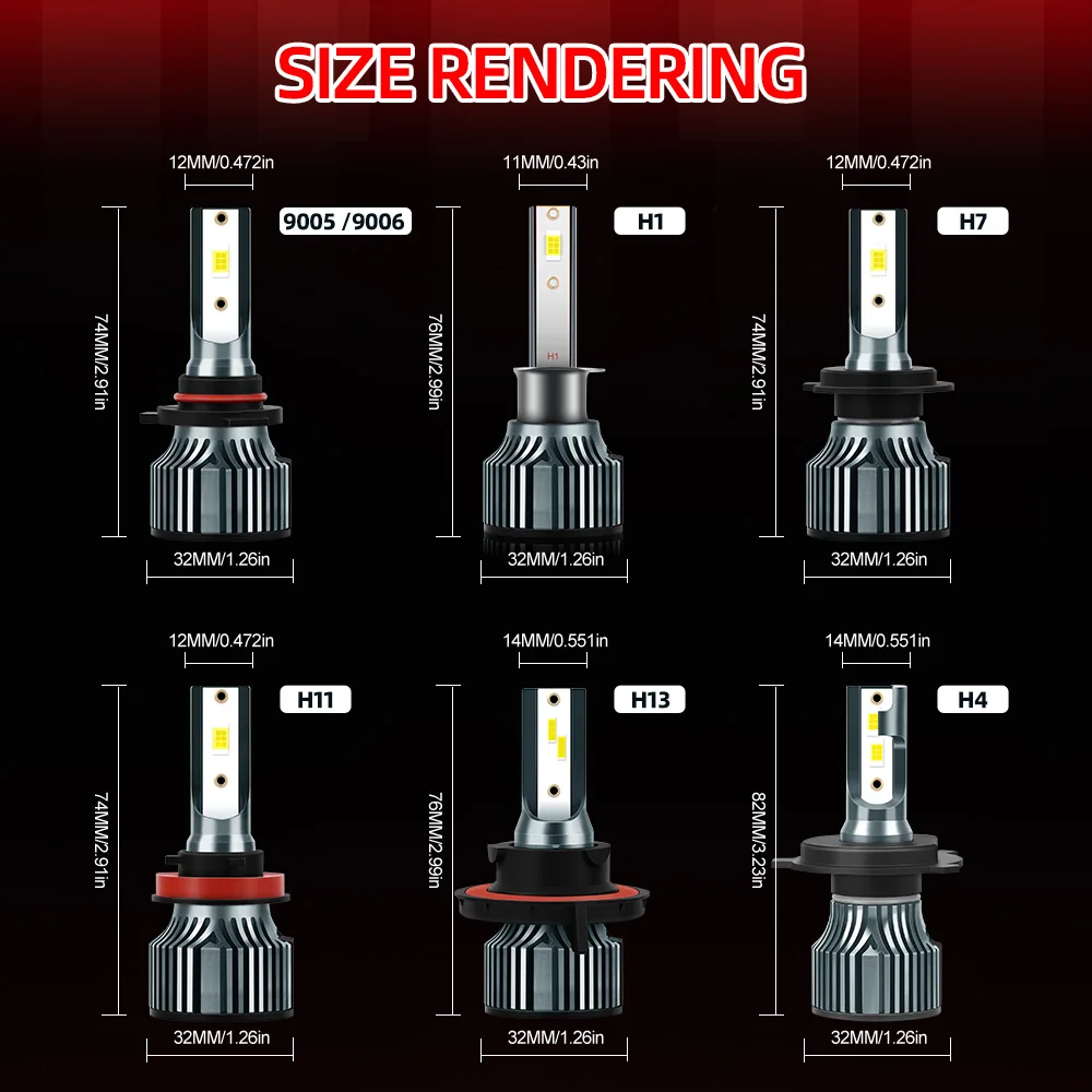 300W CSP Chips H7 LED Car Lights 60000LM Smooth Tangent H1 H4 H7 H11 H13 9005 HB3 9006 HB4 9012 HIR2 Auto Headlamps 12V 6500K