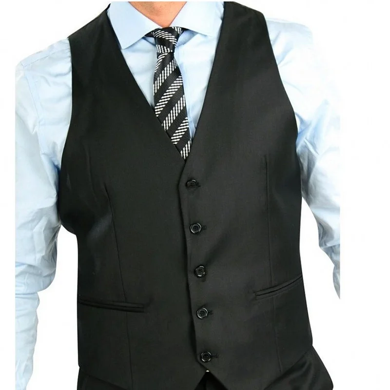 Black Business Party Men Suits New Notched Lapel Custom Made Three Piece Formal Wedding Groom Tuxedos (Jacket + Pants +Vest)