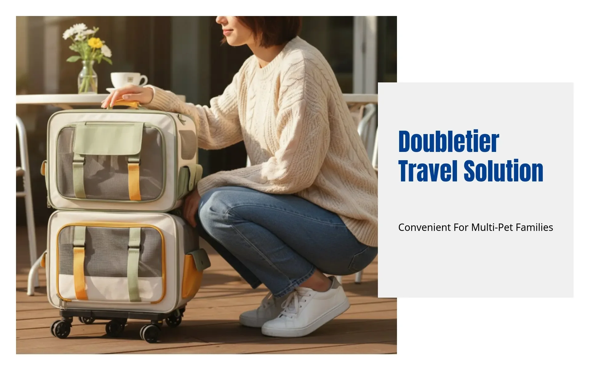 Cat Carrier Backpack, Dual-Compartment Pet Trolley, Spacious, Portable, Airline Travel Luggage for Multiple Cats and Dogs
