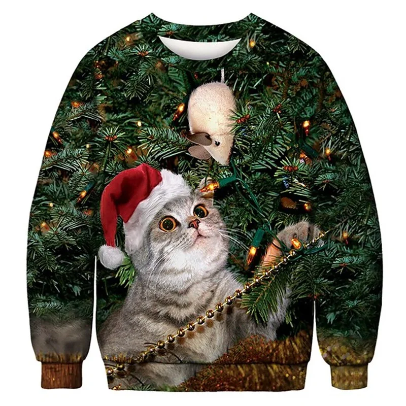 3D Print Funny Cat Christmas Sweatshirt For Men Women Holiday