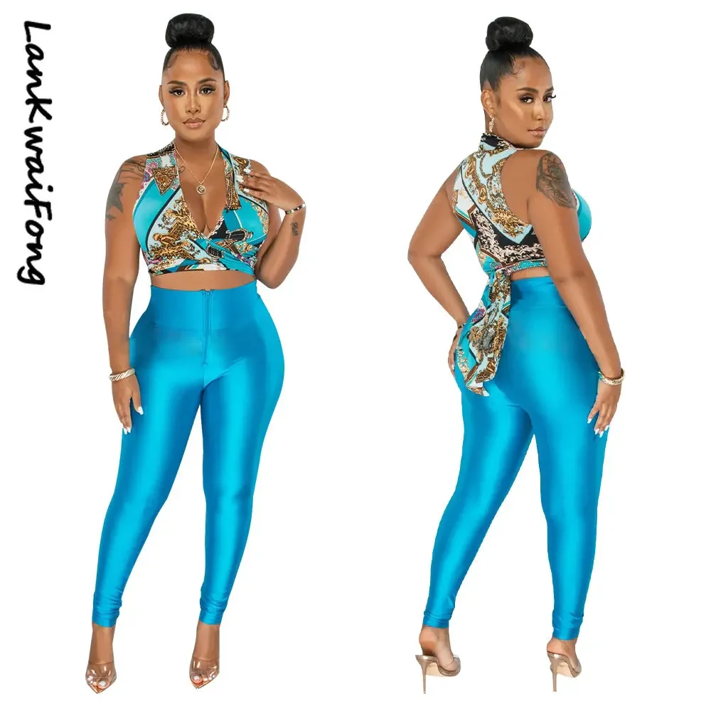 2024 Summer Sexy Tank Top Off Shoulder Lace Wrap Top+Pants Slim Fit Women's Two-Piece Casual Fashion Set