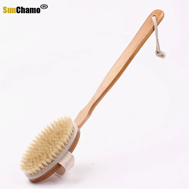 

Fashion 42cm Bamboo Long Handle Removable Bristle Bath Massage Skin Meridian Cleaner Scrubbers Silicone Bath Body Brush
