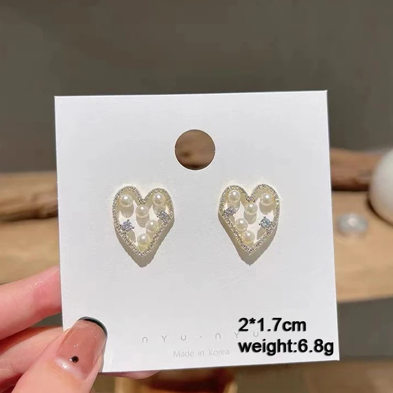 Herz-Ohrringe für Damen, bunte Emaille-Kristall-Liebesherz-Ohrringe, süße koreanische Mode, weibliche Hängeohrringe, Aretes De Mujer – Detail 2