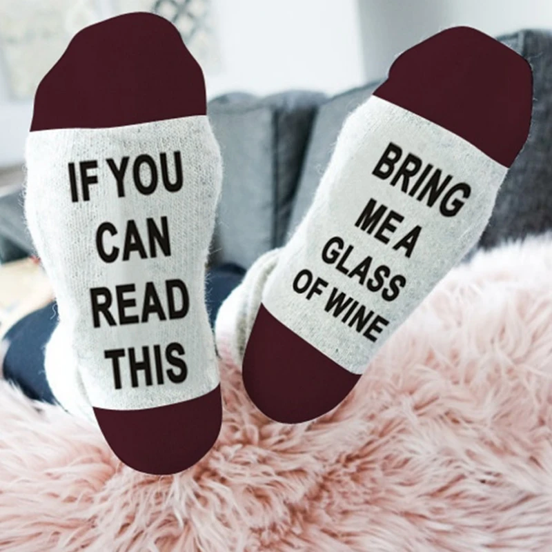 

Women Men Funny Ankle Socks Letter Print If You Can Read This Bring Me Wine Coffee Beer Autumn Spring Fall Dobby Christmas Socks