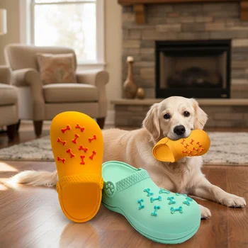 Durable Rubber Slippers-Shaped Chew Toy, Teeth Cleaning & Training, Indoor/Outdoor Play for Small, Medium, Large Dogs & Puppies 1