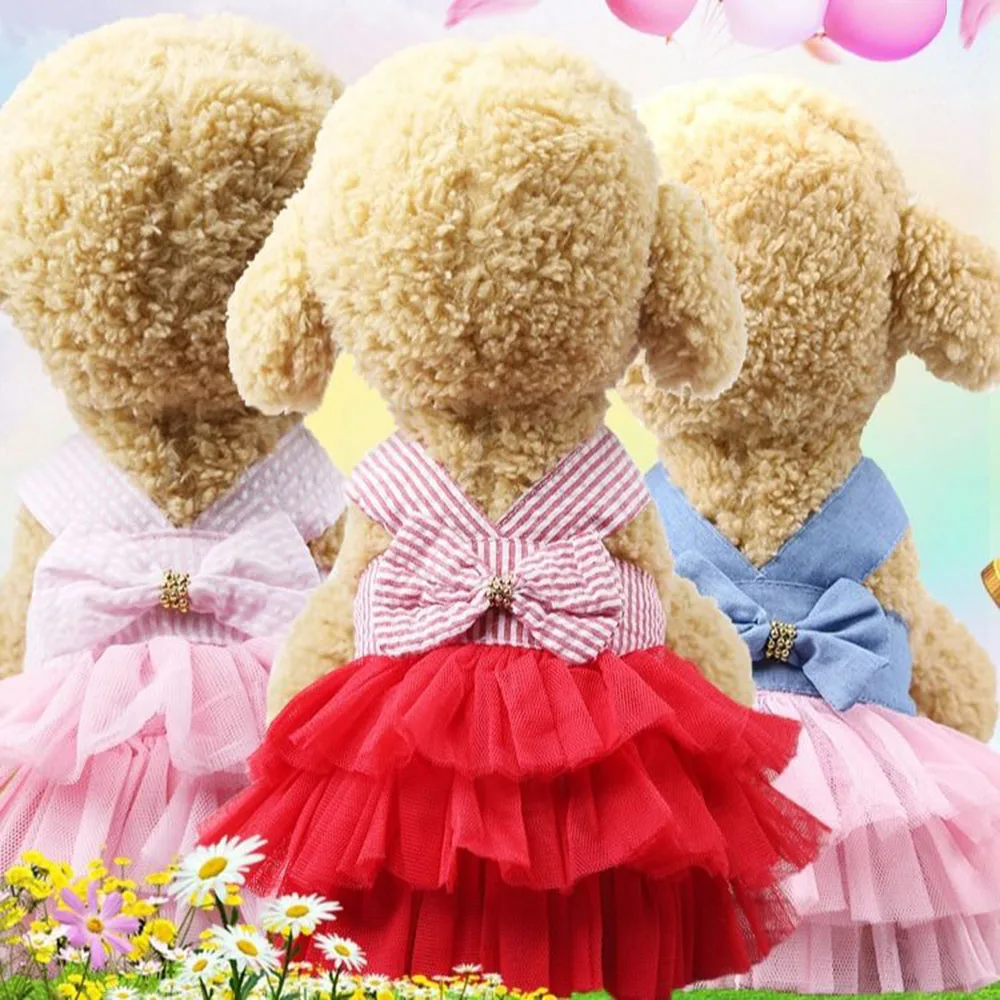Pet Dog Puppy Tutu Bow Skirt Dress Cat Dog Princess Costume Chihuahua Apparel Cute Summer Clothes for Girl Dogs Female Clothing
