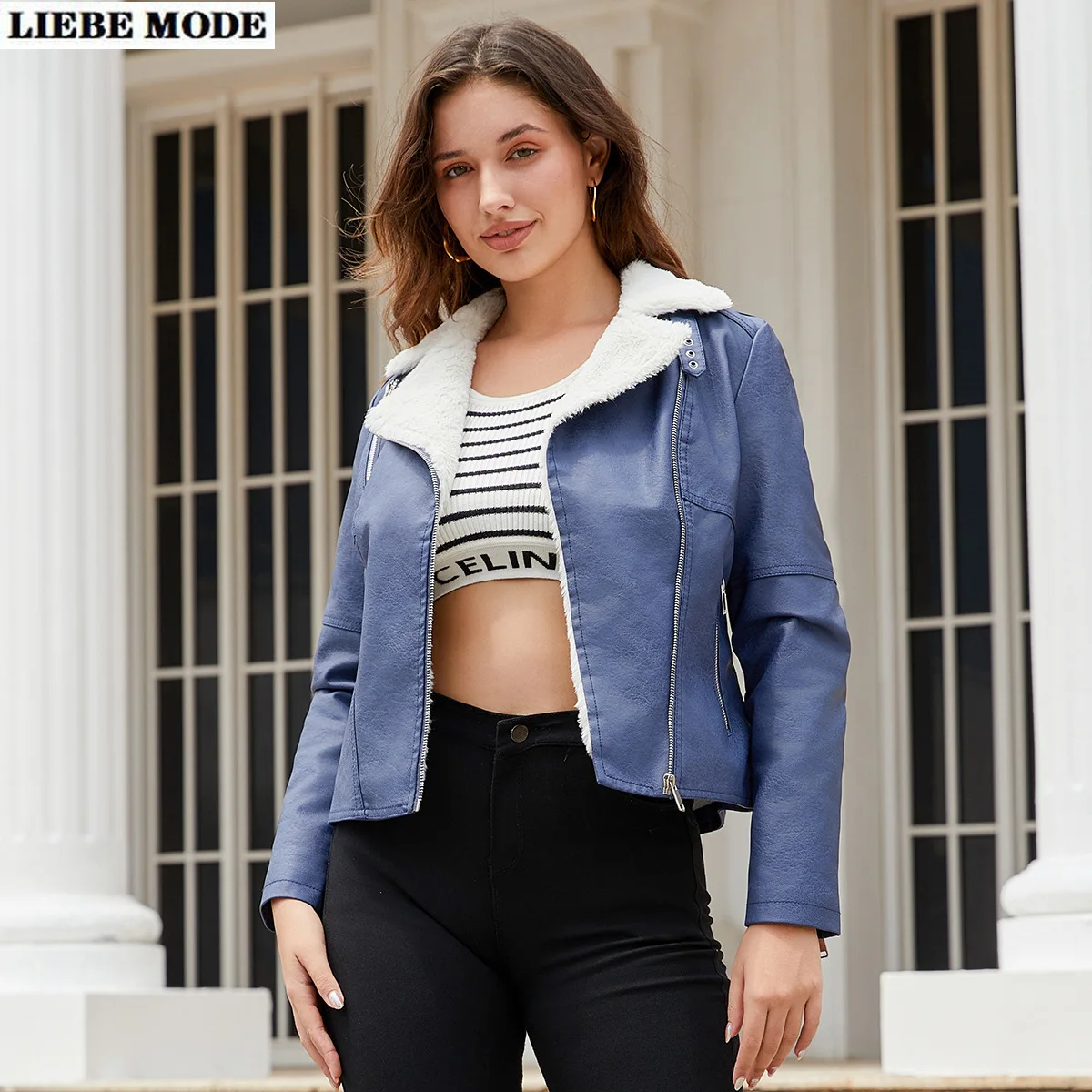 

Women Autumn Winter Fleece Lined Jacket Coat Female Lapel PU Leather Moto Streetwear Warm Velvet Outerwear Black Brown Khaki