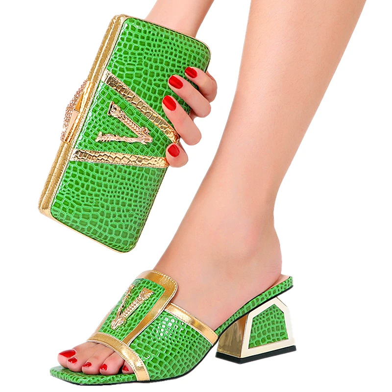 2022 new shoe bag set summer red black green yellow gold high heels suitable for nigerian party birthday wedding travel