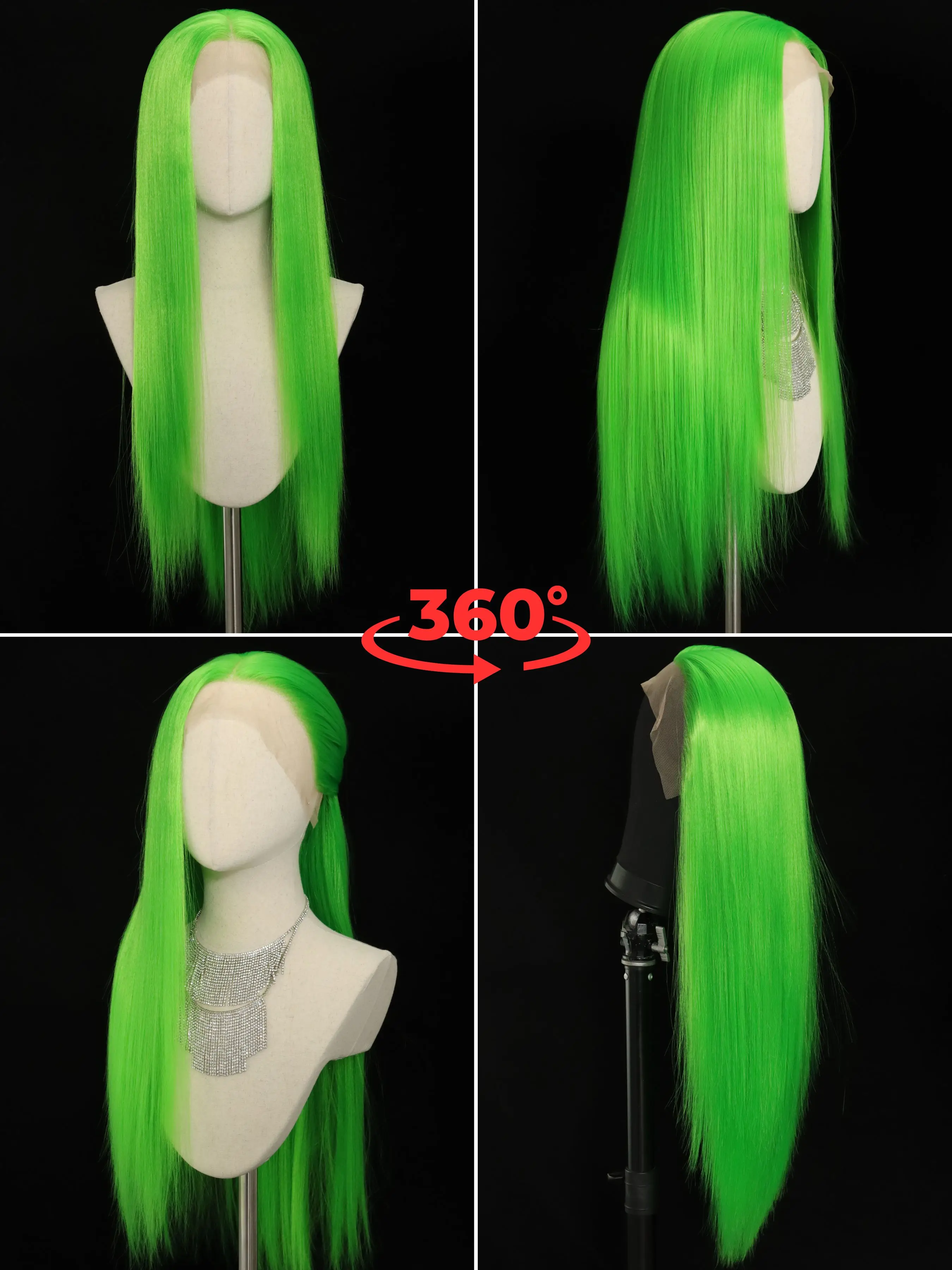 13x4 Lace Front Wigs for Women | 24" Long Silky Straight Neon Green Synthetic Hair | Pre-Plucked Hairline | Fashion Daily/Party