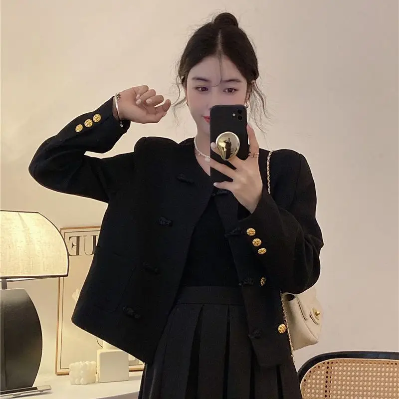 New Women's Retro Casual Top High Class Celebrity Temperament Long Sleeve Small Fragrant Coat