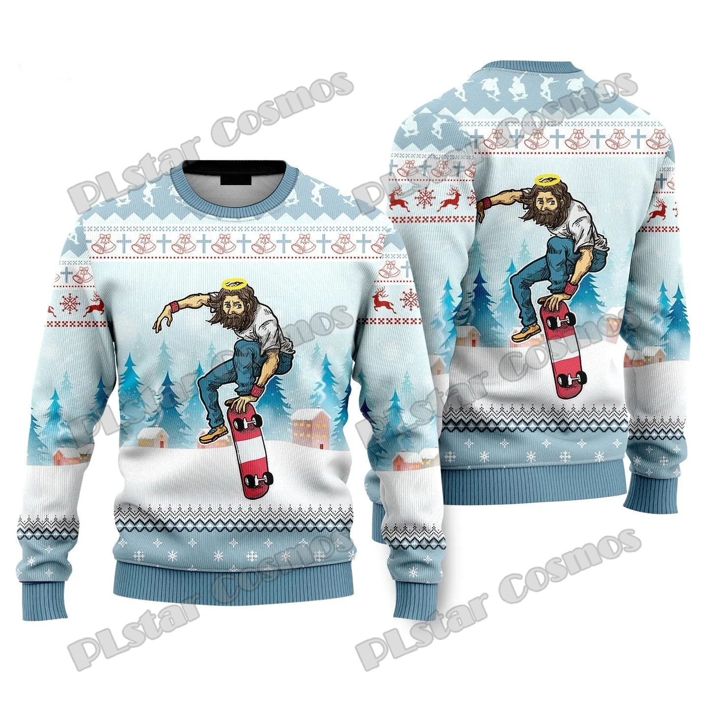 thumbnail image 1 of Suéter navideño feo con estampado 3D de Jiu Jitsu con Jesús te respalda para hombres y mujeres, suéter de punto informal de invierno MY19, 1 of 5