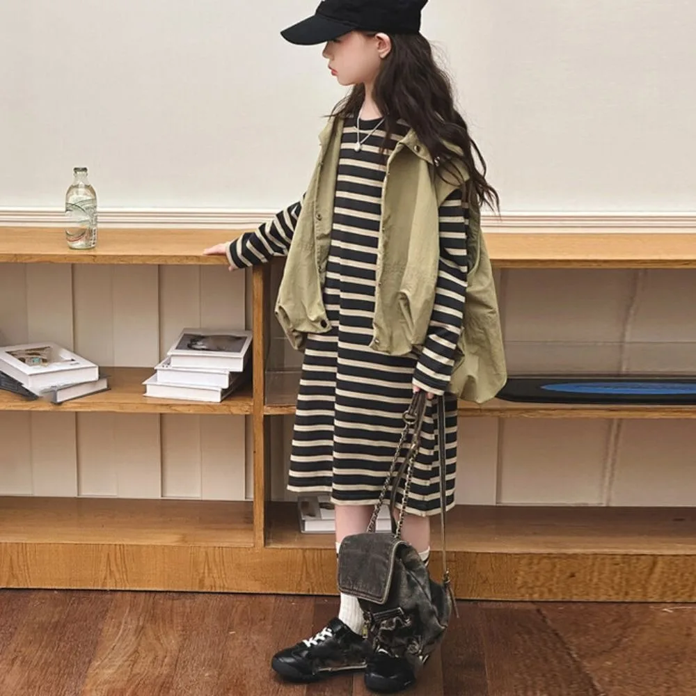 Two Pieces Set Y2K Children's Wear Suit Teens Sweet Waistcoat Dress Suit Autumn Summer Slim Fit Girls Clothes Set Summer