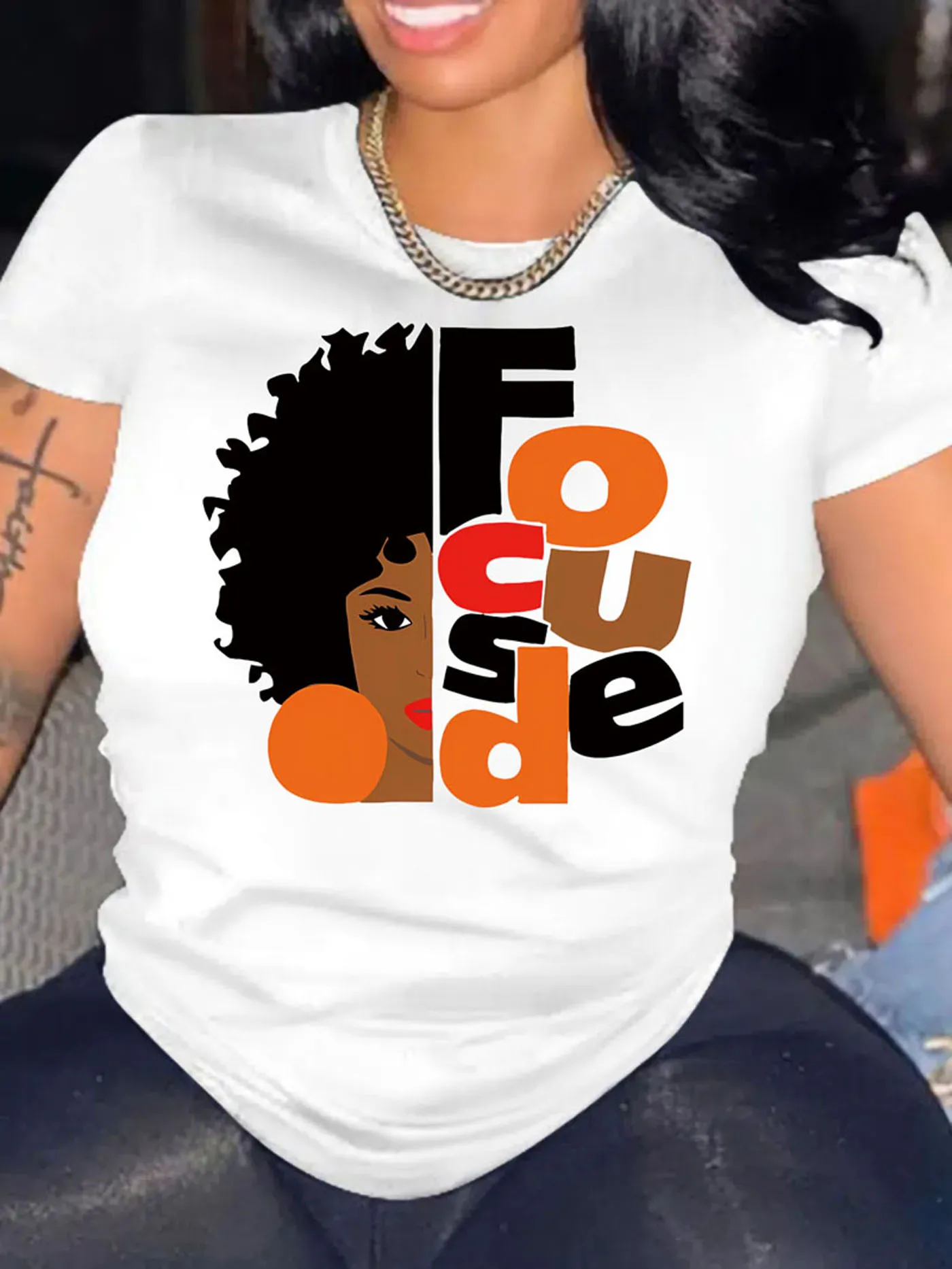 

Women's Letter Print Crew Neck Short Sleeve T-shirt for Summer Casual Wear