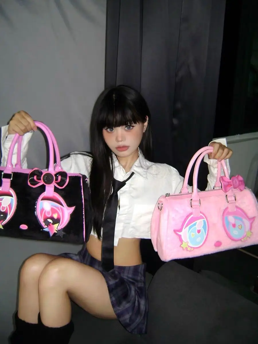 2025 New Arrive Cartoon Large Capacity Top-Handle Bags Women's Handbags Girls Anime Cartoon Black Pink Two Colo Tote Bag 5