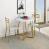 Round Dining Room Table with Wood Grain Tabletop and Steel Frame, for Kitchen, Living Room, Office, Conference, 2 to 4 Person 1