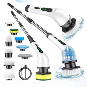 9-in-1 Electric Spin Scrubber, Cordless Cleaning Brush, Waterproof with Adjustable Extension Handle for Tub, Tile & Floor 1