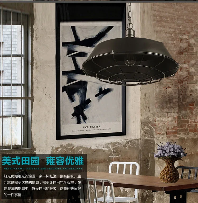 Description Picture 3 of itemHot loft retro industrial style iron chandelier American country restaurant cafe bar personalized creative pot lid chandelier
