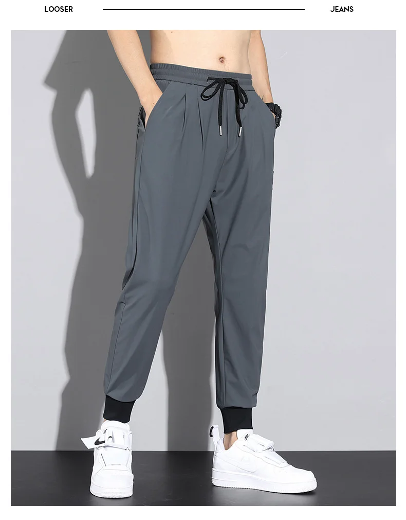 harem pants Silk ICE Thin Summer men trousers Loose Korea Clothing Ankle Length jogging pants men Drawstring Sportswear tracksuit joggers black harem pants