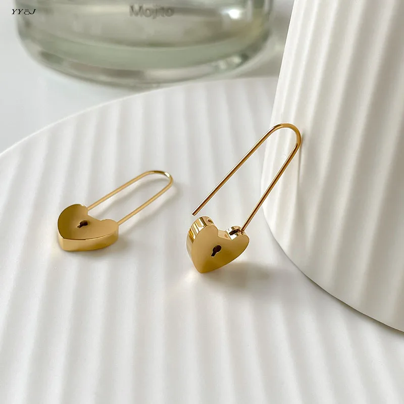 Heart paperclip hoop earrings for women stainless steel safety pin earrings 2022 minimalism dainty funky jewelry unique popuplar