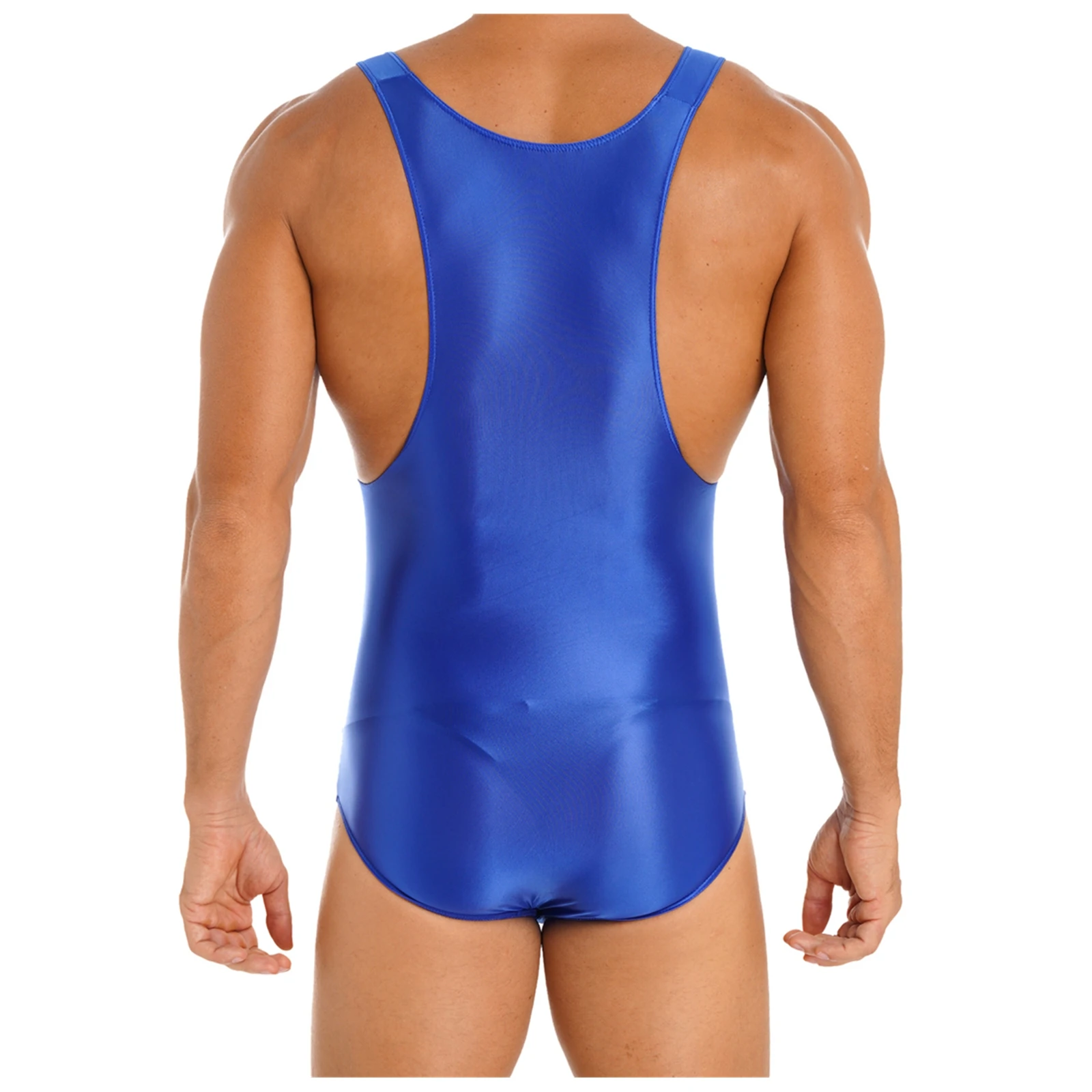 Mens Glossy Stretchy Leotard Sleeveless Skinny Bodybuilding Jumpsuit Wrestling Singlet Swimwear Sportwear Shorts Romper